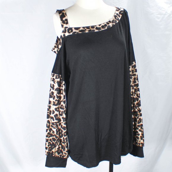 Unbranded Tops - Leopard Animal Print One Shoulder Blouse Women's XL Chic Street Style